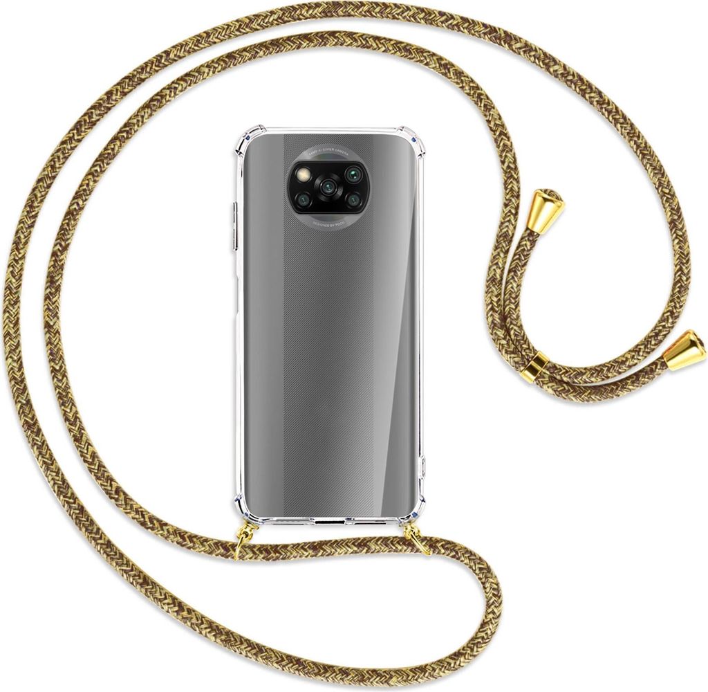 Handykette Backcover-Schutzhülle mit Band (Metall goldfarben) für Xiaomi Poco X3 NFC - caramel