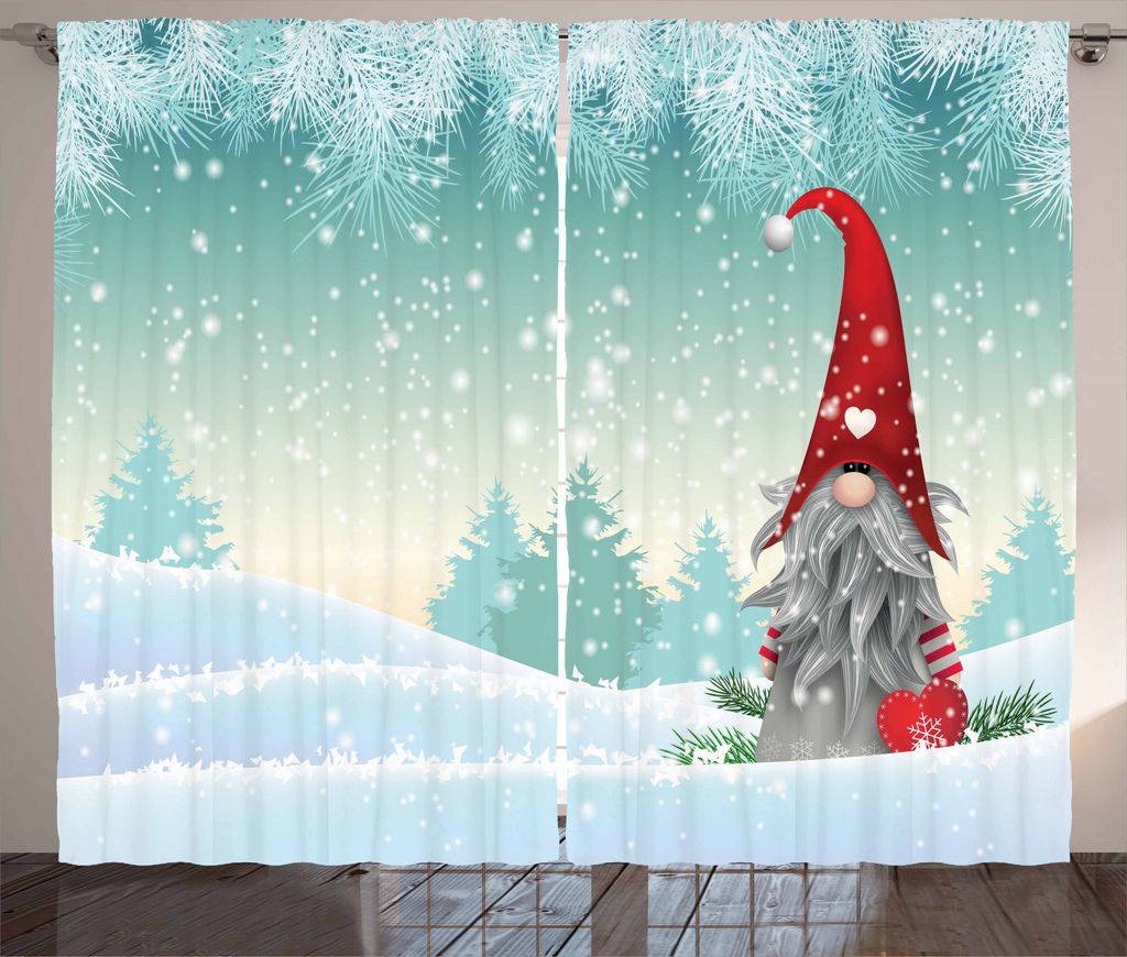 ABAKUHAUS Gnom Rustikaler Vorhang, Elf Tomte Standing auf Schnee, Wohnzimmer Universalband Gardinen mit Schlaufen und Haken, 280 x 245 cm, Mintgrü...