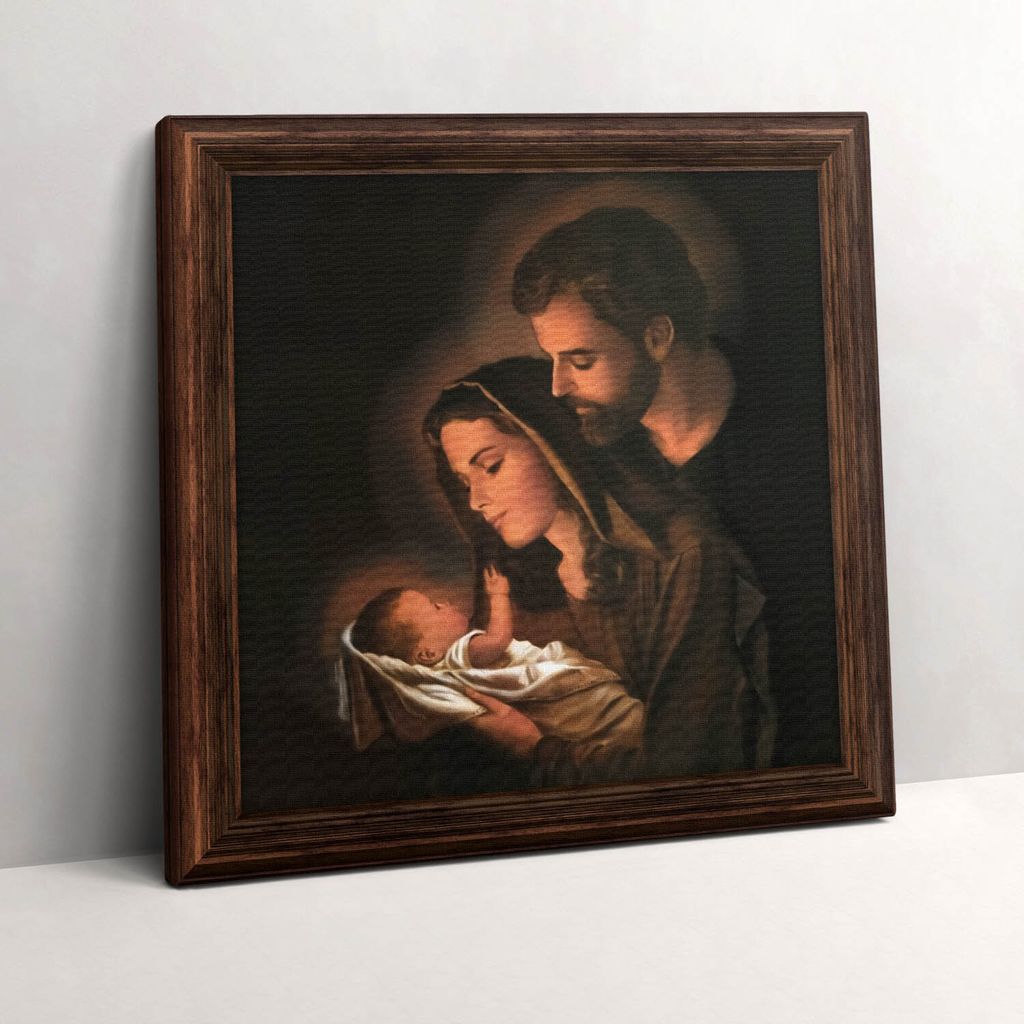 Holy Family in a wooden frame – Leinwandbild Wandbild – 60x60 cm – Leinwandbilder – Wandbilder – Schlafzimmer – Flur