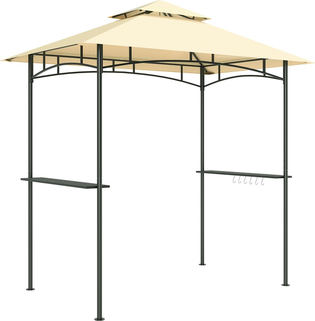 Grillpavillon mit LED 240 x 150 x 258 cm wasserabweisend flammhemmend Gartenpavillon mit Doppelschichtdach, Seitenregalen, Gartenlauben mit UV-Schutz