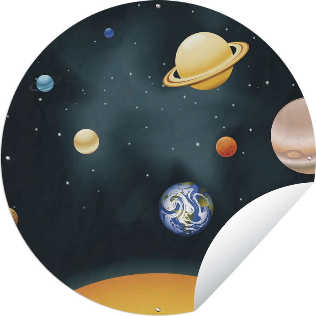 MuchoWow Gartenposter Outdoor-Poster Rund Eine Illustration des Sonnensystems mit unserem Planeten Ø 60 cm Gartendeko Rundes Poster draußen
