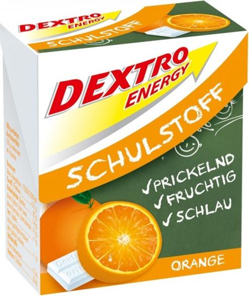 Dextro Energy Schulstoff Orange, Traubenzucker mit Orangengeschmack, 12x 50g
