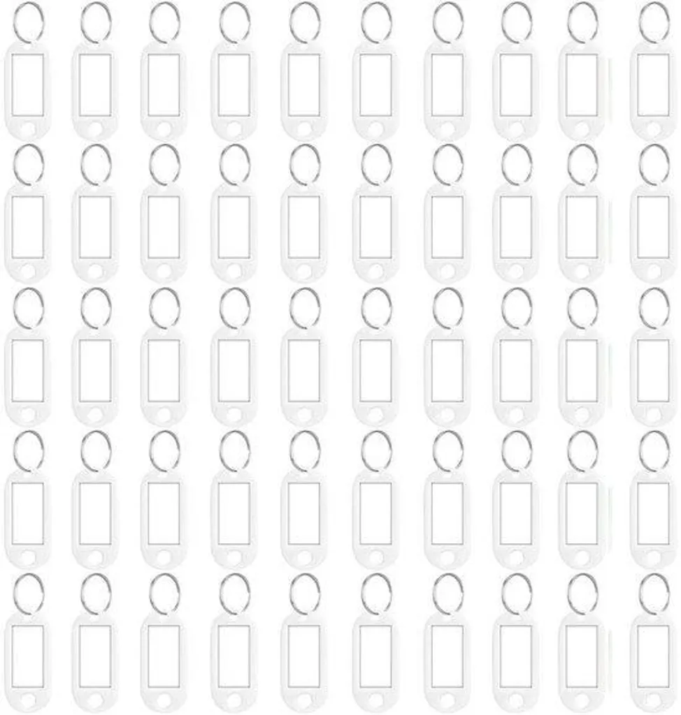 Porte-clés blancs robustes avec porte-étiquette et anneau en acier x50