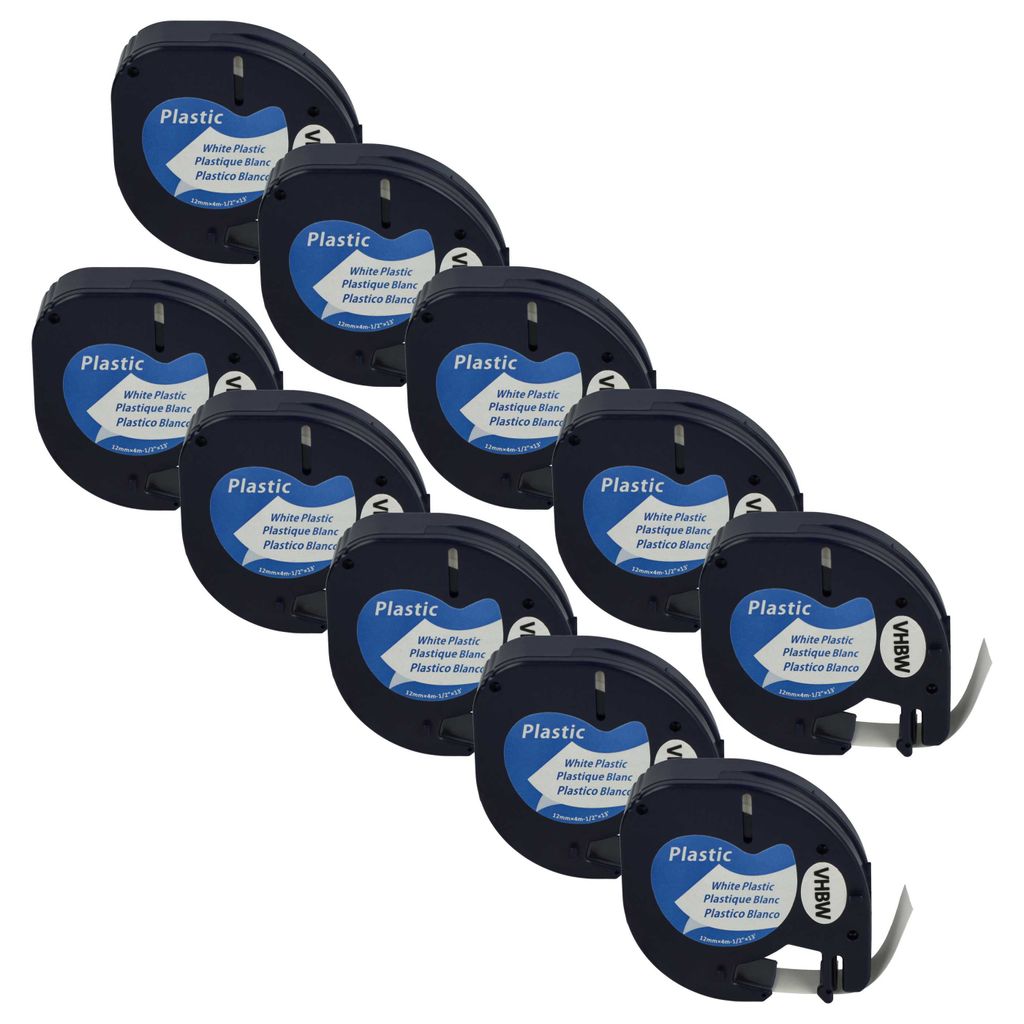 vhbw 10x Schriftband-Kassette Plastik kompatibel mit Dymo LetraTag Plus LT-100T, XM, QX50, Plus LT-100H Etiketten-Drucker 4m x 12mm Schwarz auf Weiß
