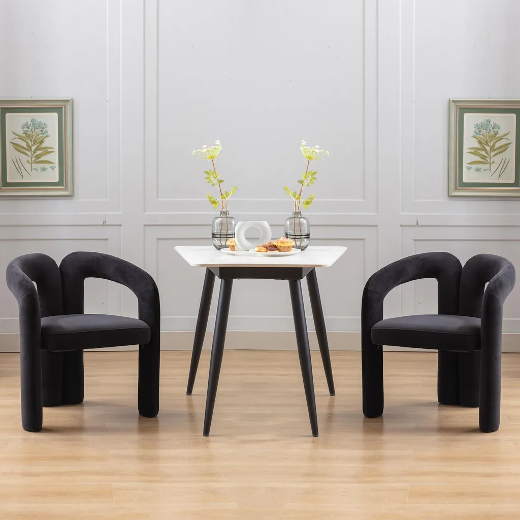 MODFU Chaise Design en Velours Noir - Lot de 2 avec Structure Bois Massif