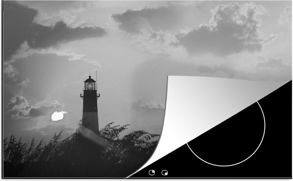 KitchenYeah Herdabdeckplatte Leuchtturm - Gras - Sonne , 76x51cm, Küche Deko, Glaskeramikfeld Herdabdeckung, Abdeckplatte fùr Kochfeld