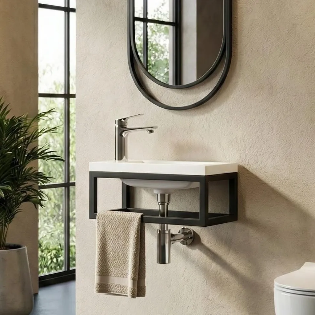 Meuble WC Mesa 40x22 cm blanc mat et structure métal noir suspendu