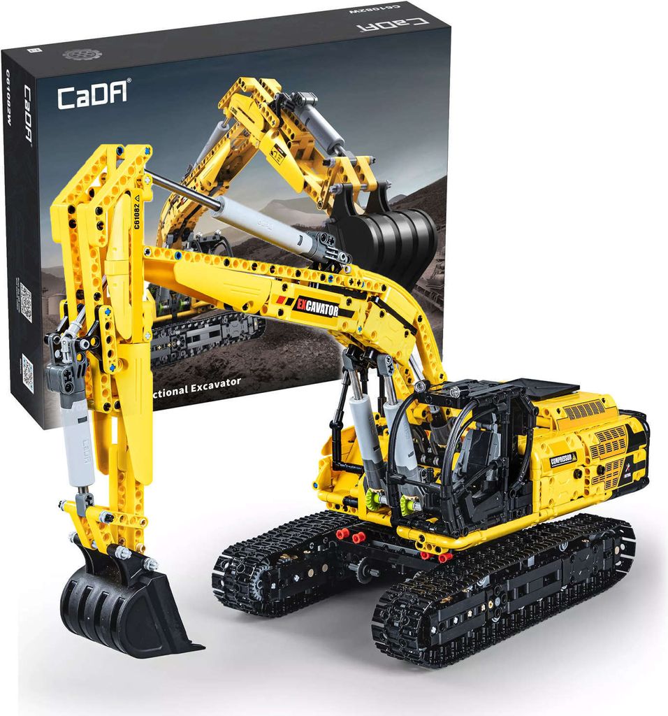 CaDA Bagger C61082W - Set Costruzioni Escavatore Funzionale 1:20, 1702 Pezzi, Per Bambini Dagli 8 Anni, Regalo Creativo