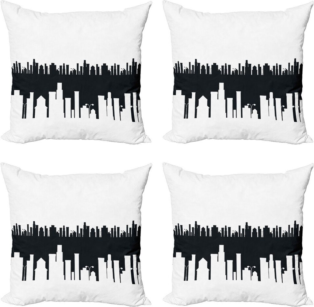 ABAKUHAUS Stadt Kissenbezug Set (4 Stück), monochrome Skyline, Moderner Doppelseitiger Digitaldruck, 45 cm x 45 cm, Charcoal Grau und Weiß