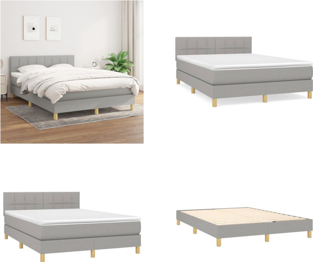vidaXL Boxspringbett mit Matratze Hellgrau 140x190 cm Stoff - Boxspringbett - Boxspringbetten - Bett - Schlafzimmermöbel