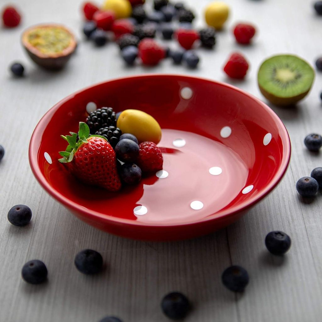 Große Rot Weiß Polka Dot Keramik 185cm 400ml Schüssel - Salat Pasta Obst Frühstücksflocken Suppe.