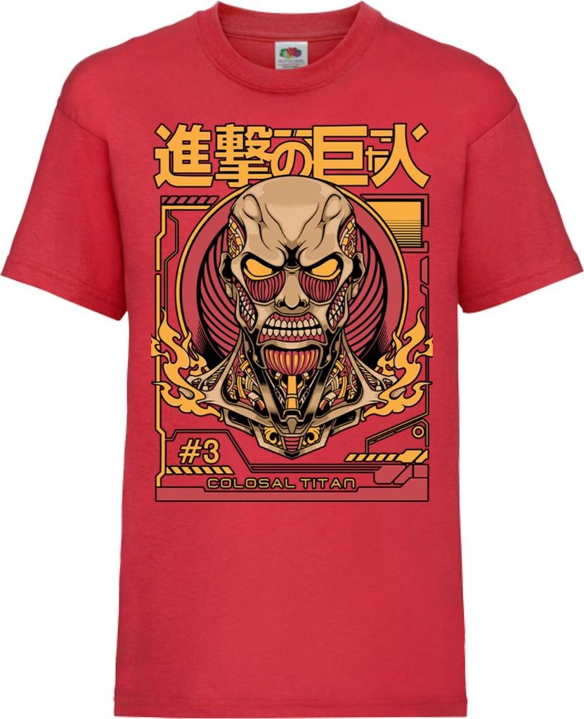 Kinder T-Shirt Attack Anime On Titan Colosal Titan Colosal Attack, 7-8 Jahr - 128 / Rot