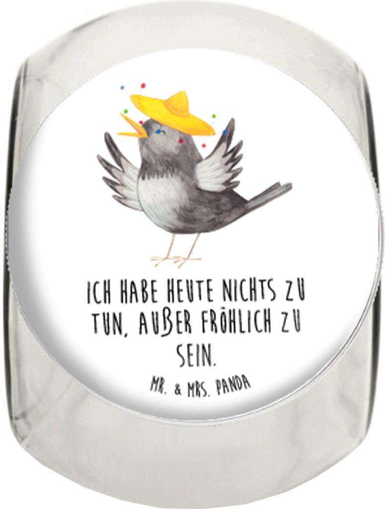 Mr. & Mrs. Panda Bonbonglas Rabe Sombrero XL 2000ml - Weiß - Geschenk, glücklich sein, Bonboniere, Teedose, Spruch Positiv, Tiermotive, gewürzgl...