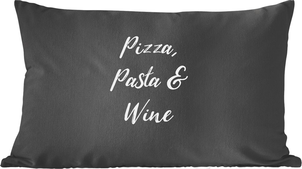 MuchoWow Zierkissen Sofakissen Wohnzimmer Dekokissen 50x30 cm Zitate - Sprichwörter - Weinliebhaber - Pizza, Pasta & Wein - Wohnzimmerdekoration...