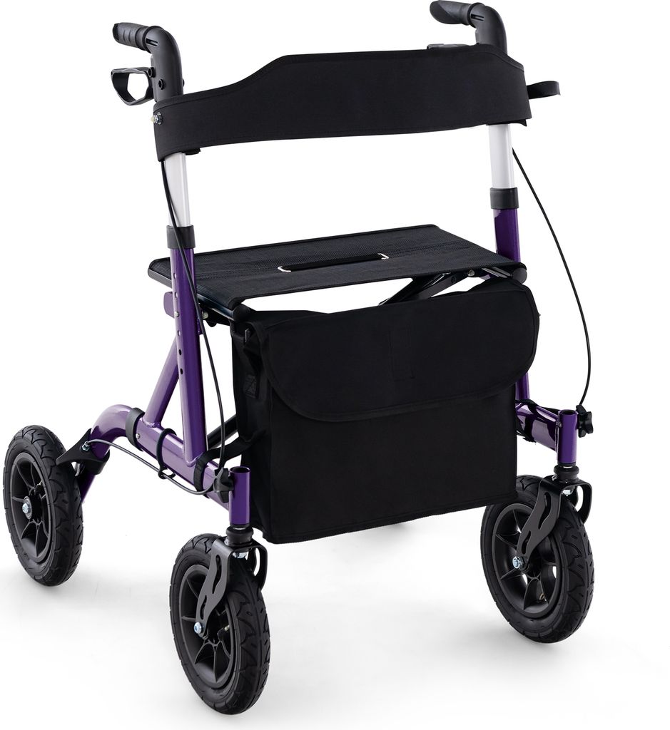 COSTWAY 2in1 Rollator mit Sitz faltbar, Gehhilfe 6-fach höhenverstellbar Gehwagen bis 136kg Alu Lila