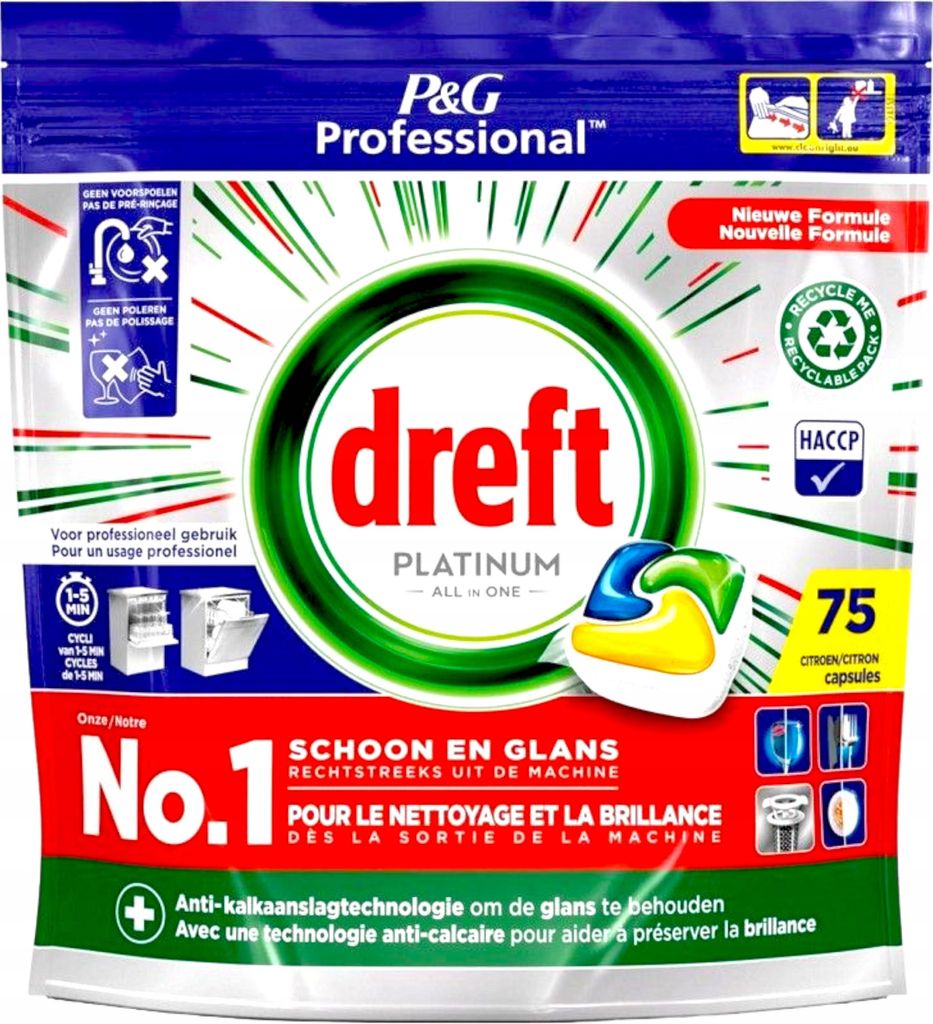 A package of Dreft Platinum dishwasher detergent capsules.