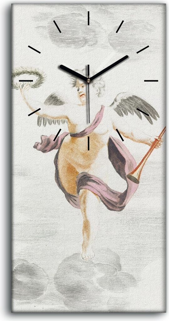 Leinwand Uhr Küche Wohnzimmer Bild Quarz 30x60 Zeichnung Antike Engel Kunst - schwarze Hände