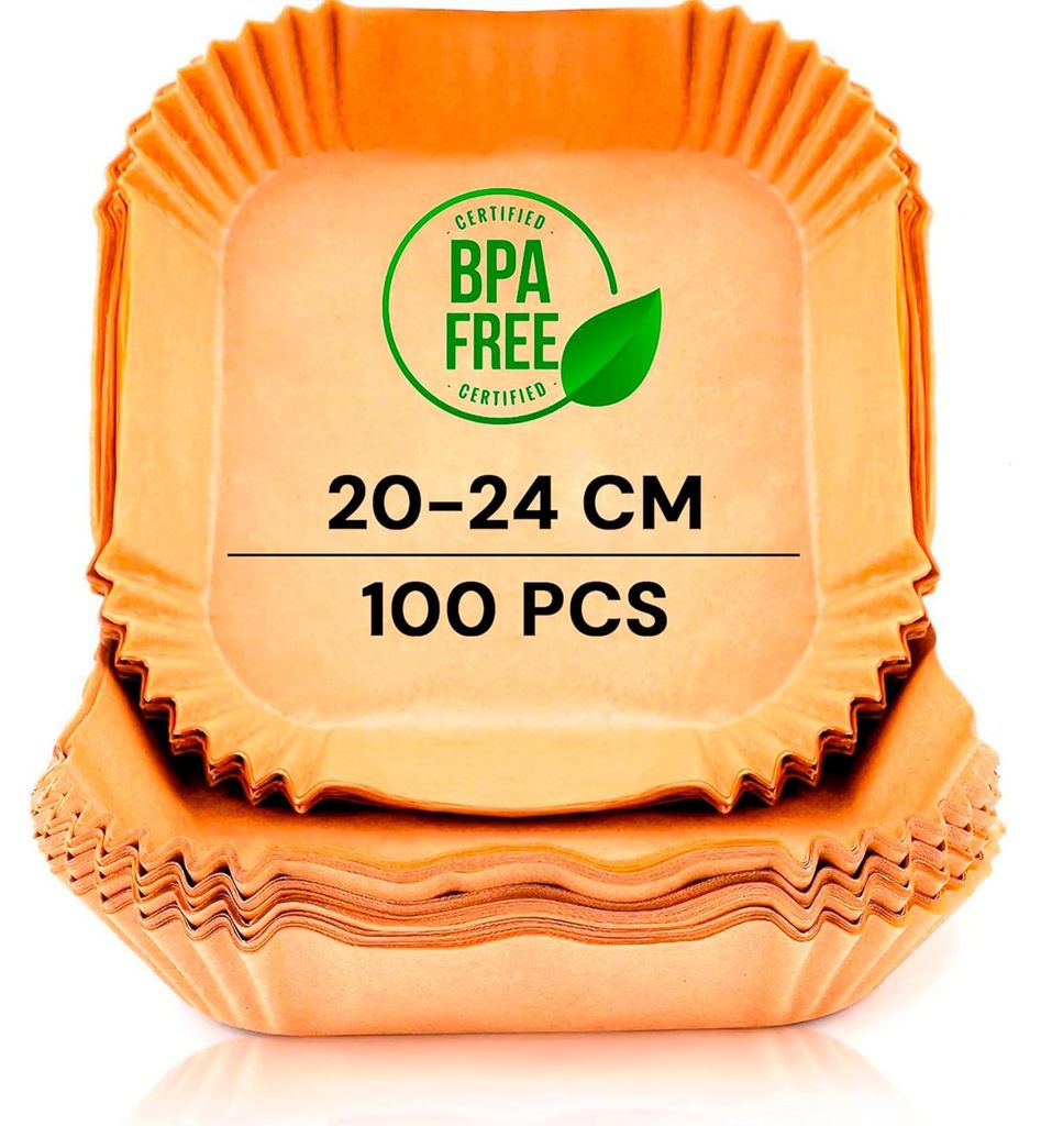 Backpapier für Heißluftfritteusen, 100 Stück, 20-24 cm, BPA-frei, Zubehör für Heißluftfritteusen, Einweg, für Backöfen von 5 bis 8 Litern (...