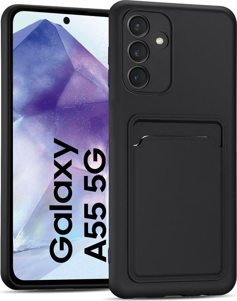 Handyhülle für Samsung Galaxy A55 5G Hülle Silikon Schutzhülle mit Kartenfach Slim Wallet Case, Schwarz