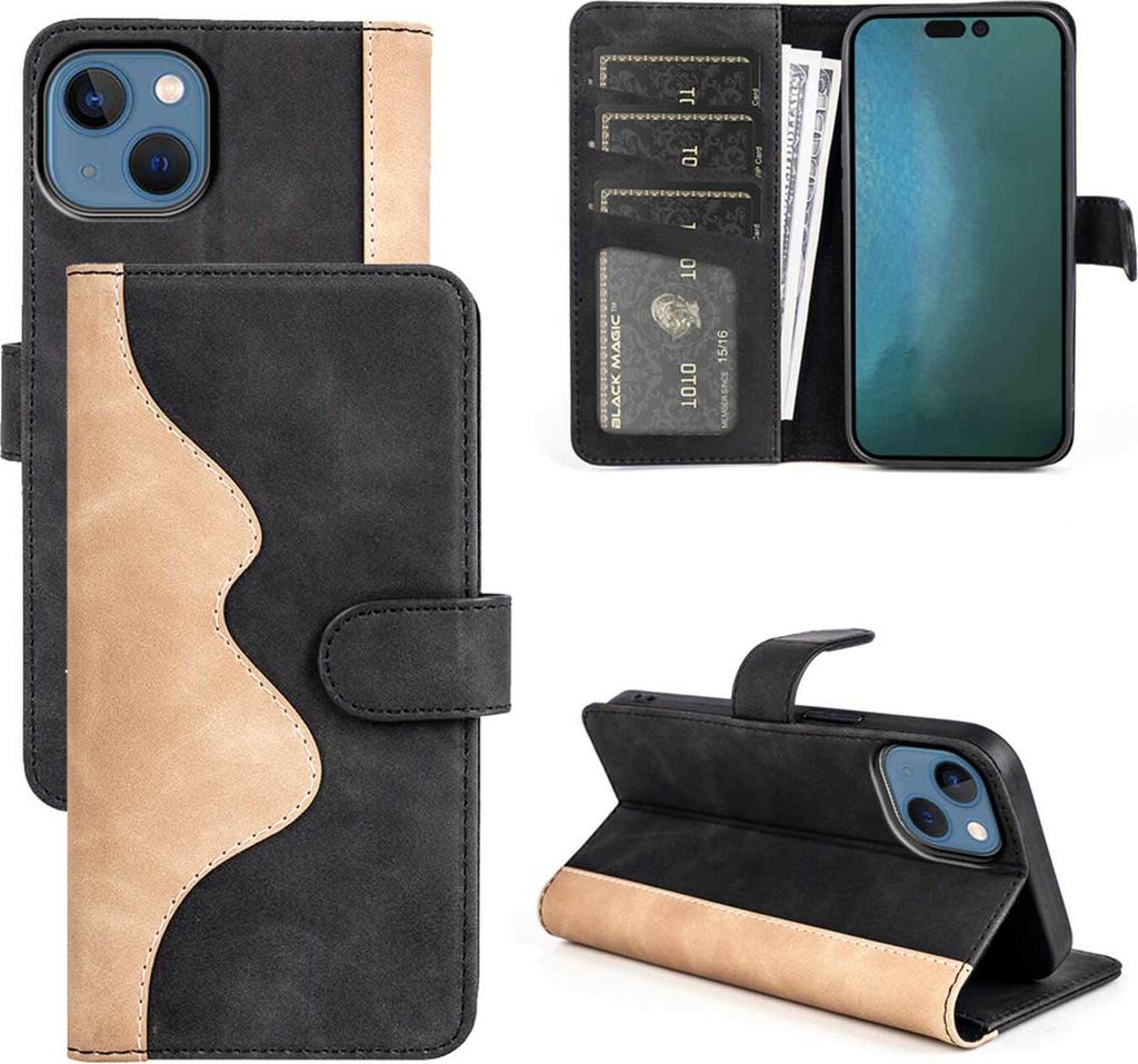 Für Apple iPhone 14 Plus Design Handy Tasche Schwarz Etuis Kunst-Leder Hülle Cover