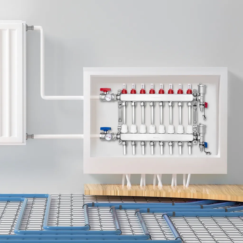 Distributeur de chauffage au sol à 8 circuits avec débitmètre 5L/min - 8