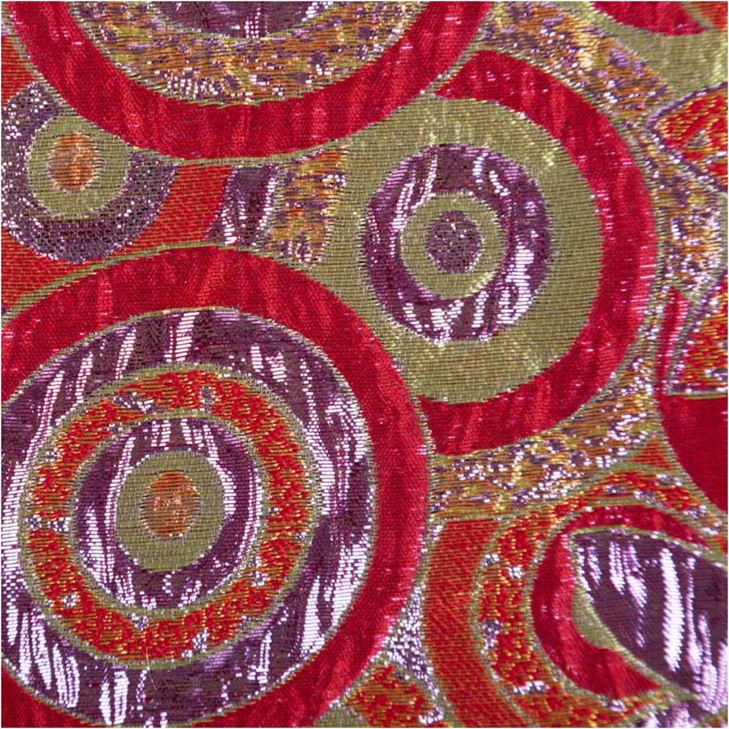 Brokatstoff mit Polyester Blumen und Kreise rot gold lila 145cm Breite