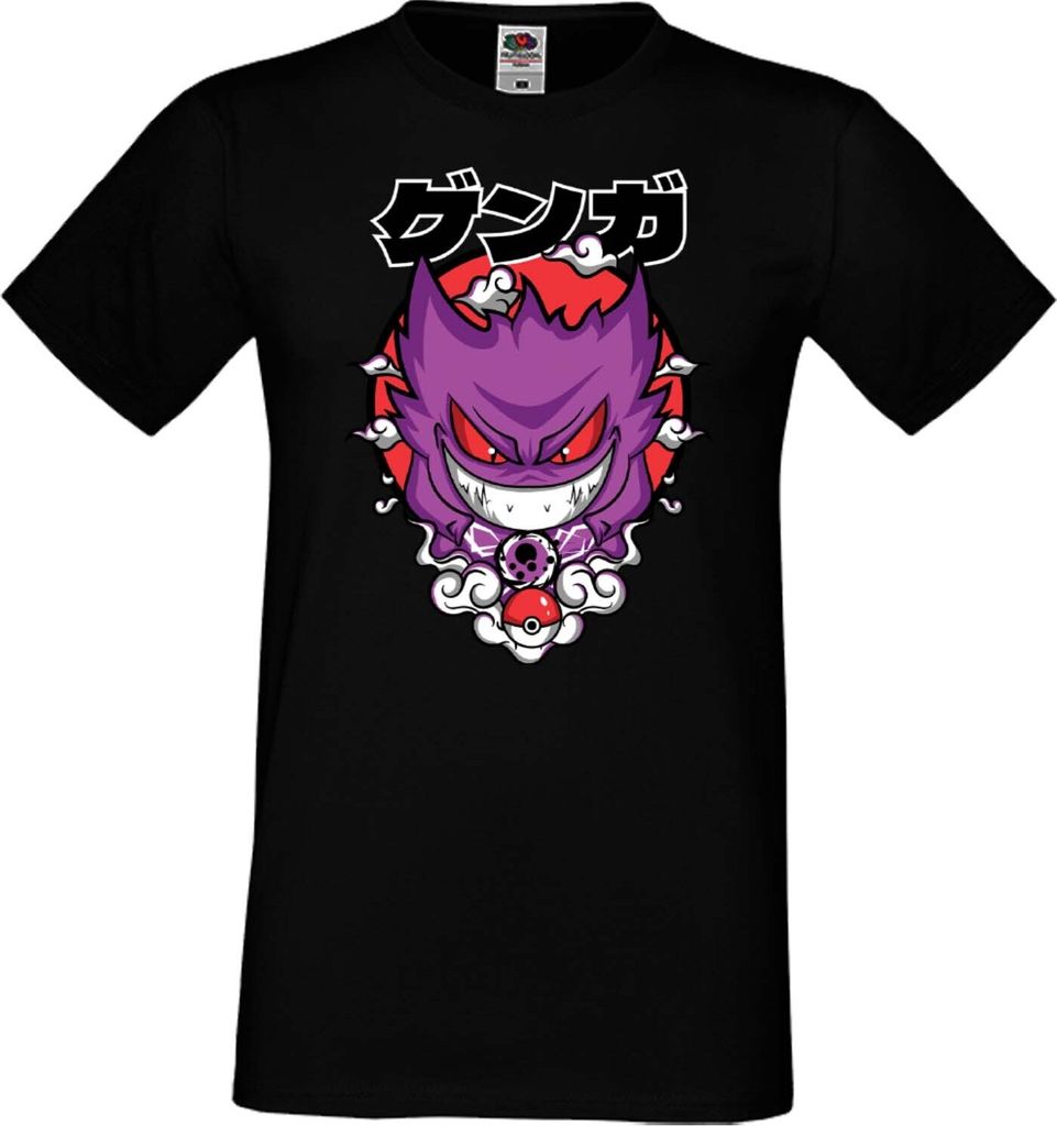 Herren T-Shirt Anime Manga Pokemon Gengar, Man L / Schwarz
