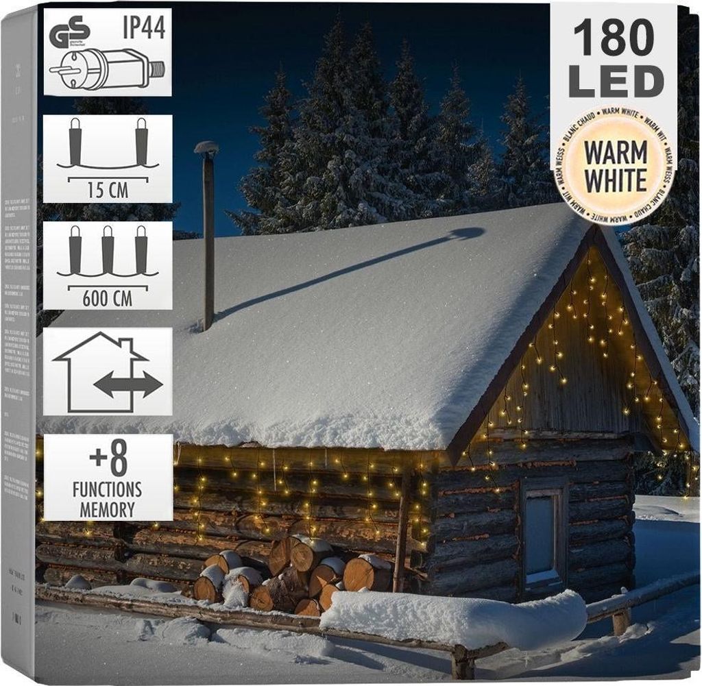 Catena luminosa 180 LED bianco caldo, 8 posizioni, funzione Immagine del prodotto 