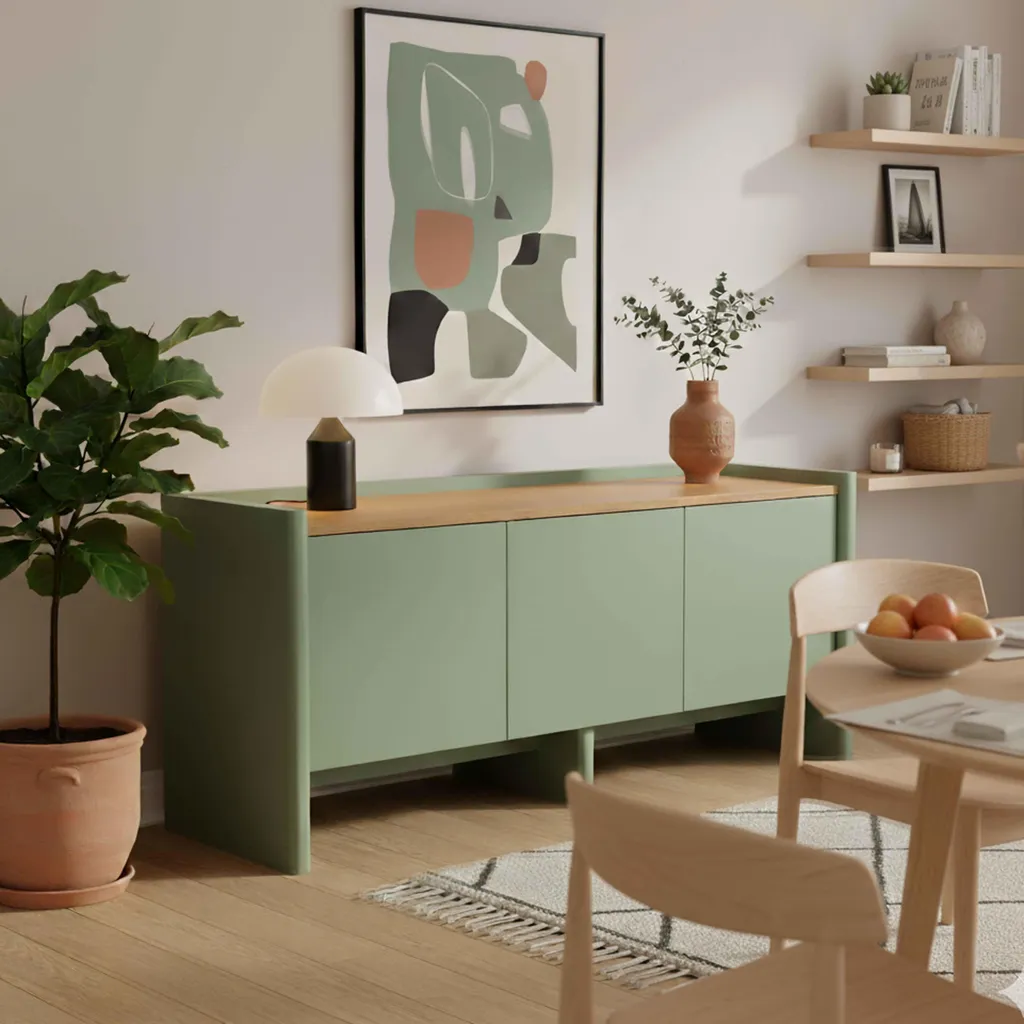 Buffet bas 140 cm vert 3 portes Gina - Meuble TV ou buffet de séjour