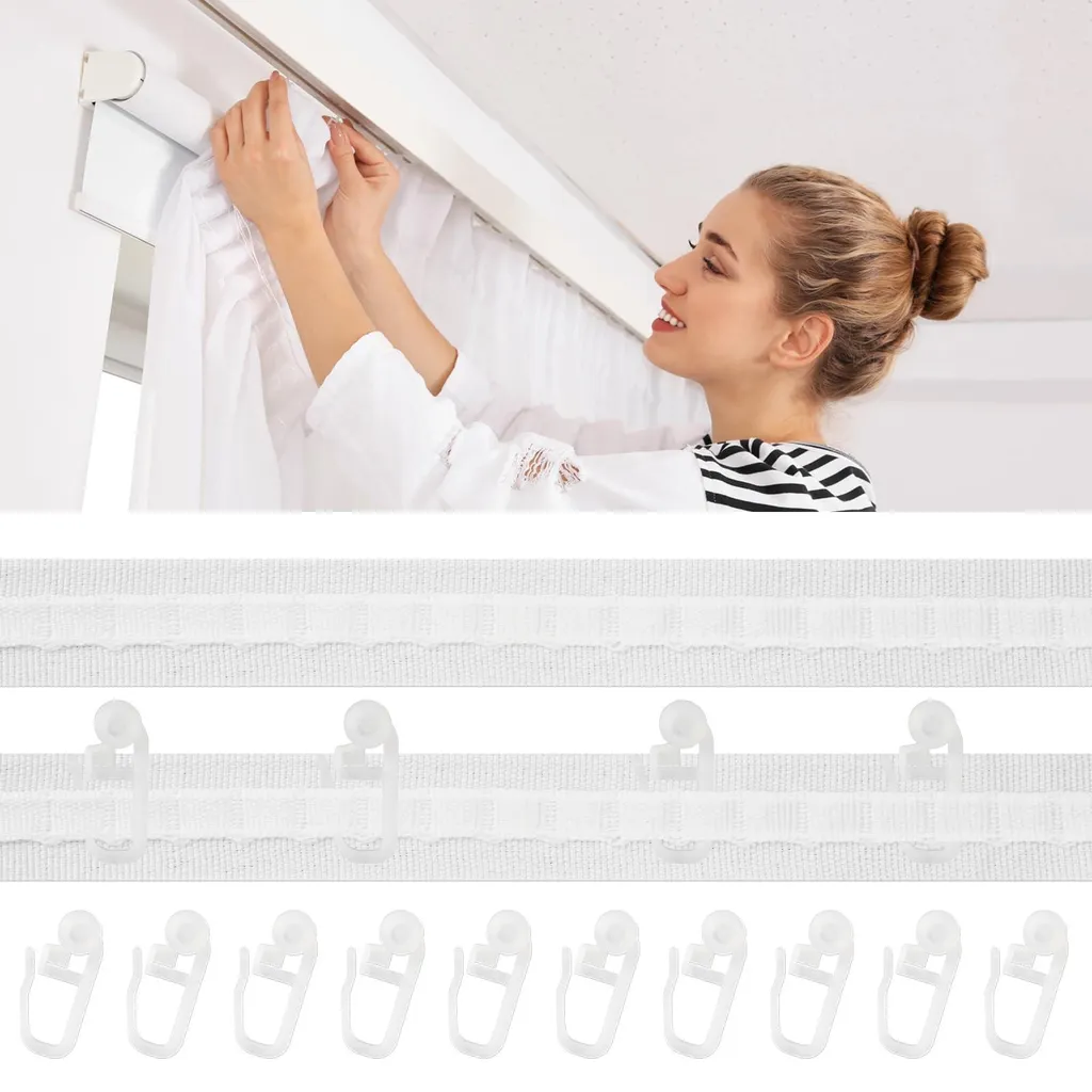 Ruban rideau universel 30m : fixez facilement vos voilages avec 50 crochets