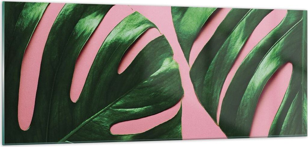 Bilder auf glas - Einteilig - Monstera Blatt Rosa - 100x40cm - Glasbilder - Wandbilder - Bilder - zum Aufhängen bereit - Wanddekoration aus Glas -...