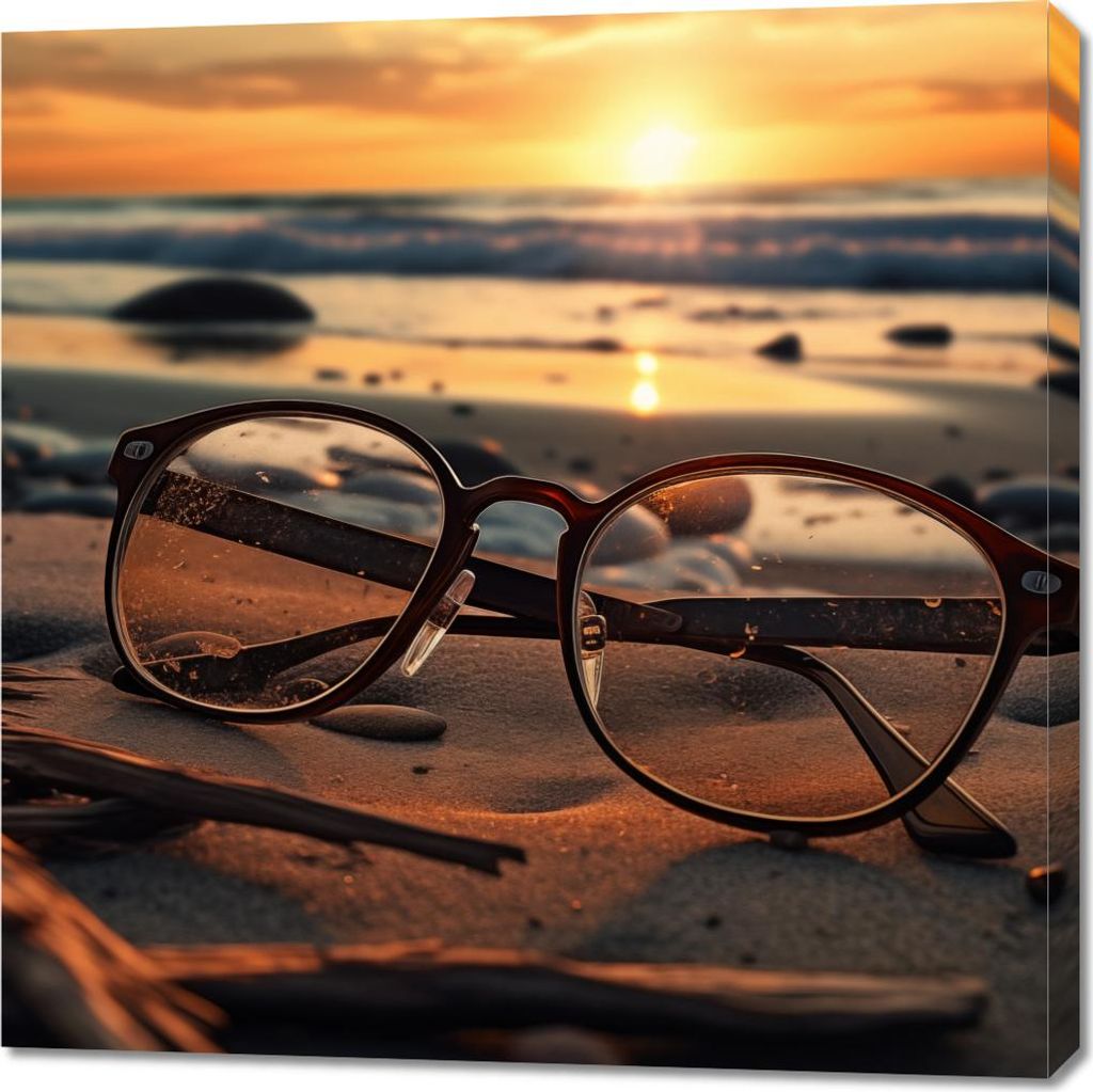 Bild 90x90cm Sonnenuntergang durch Gläser