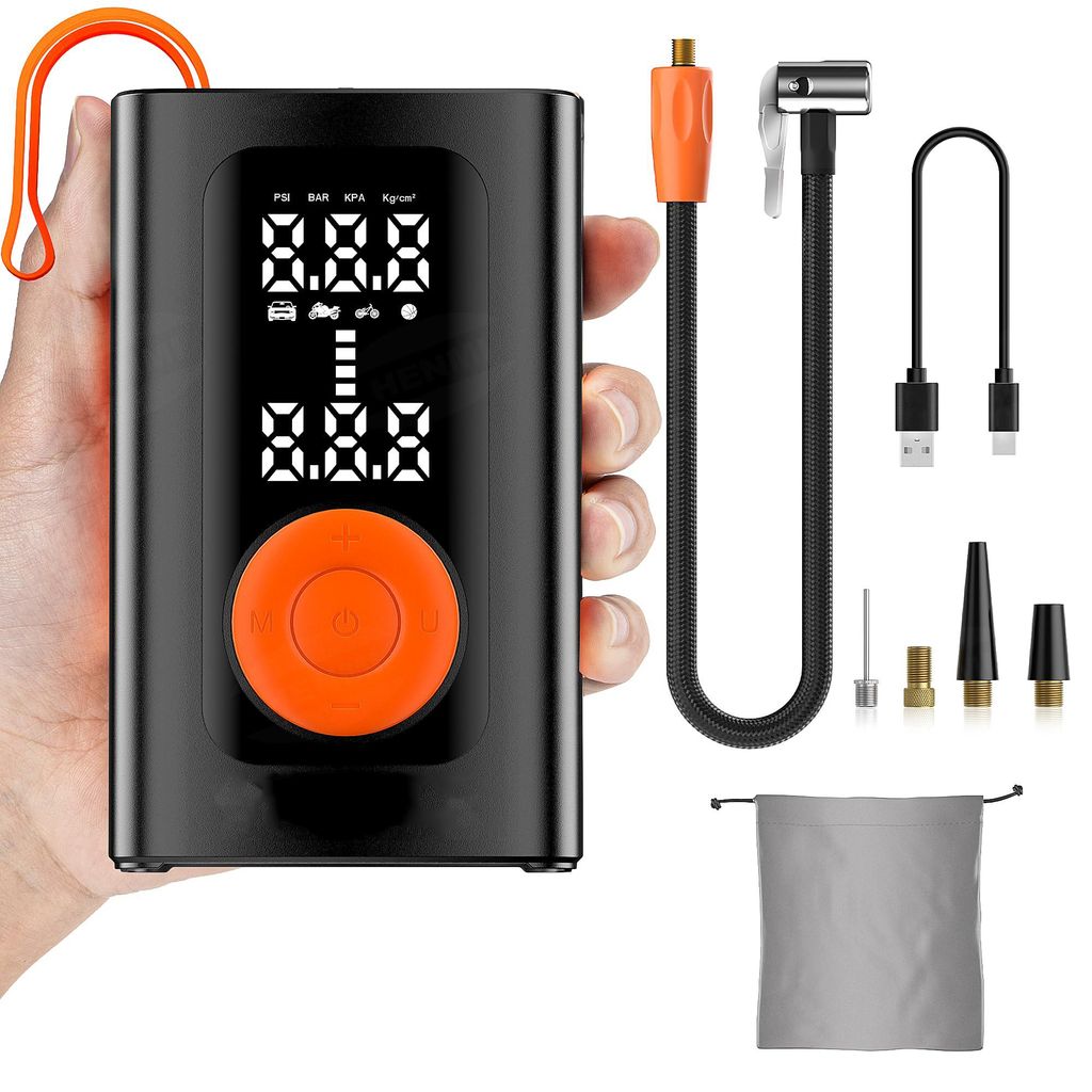Elektrische Luftpumpe, Akku Luftpumpe Auto mit alle ventile (10,3-11,7 Bar), 7500-18000 mAh Fahrradpumpe Elektrisch mit Digitalanzeige Manometer