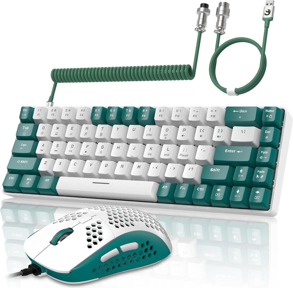 RGB-Gaming-Tastatur und -Maus-Set plus Spiral-USB-C-Kabel, kabelgebunden, 68 Tasten, kompaktes TKL-Layout, Maus mit Wabenstruktur, bis zu 6400 DPI