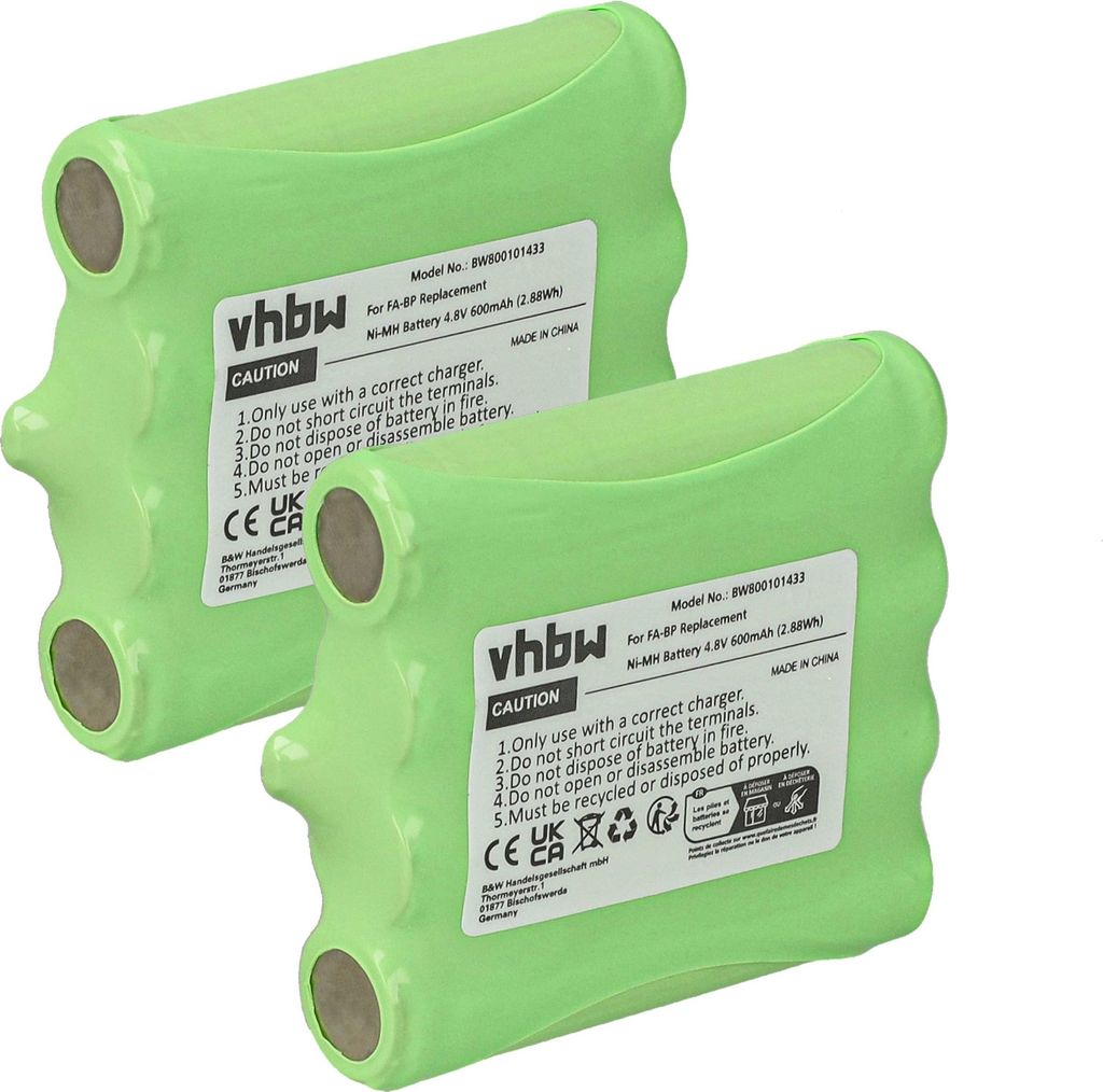 vhbw 2x Akku kompatibel mit Maxon ACC510, ACC511, PMR508, PMR50, RS446 Funkgerät, Walkie Talkie (600 mAh, 4,8 V, NiMH)