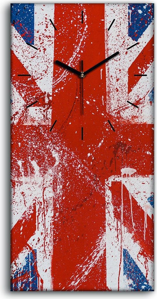 Wohnzimmer-Bild Leinwand Uhr Quarz 30x60 Flagge London Graffiti Union England - schwarze Hände