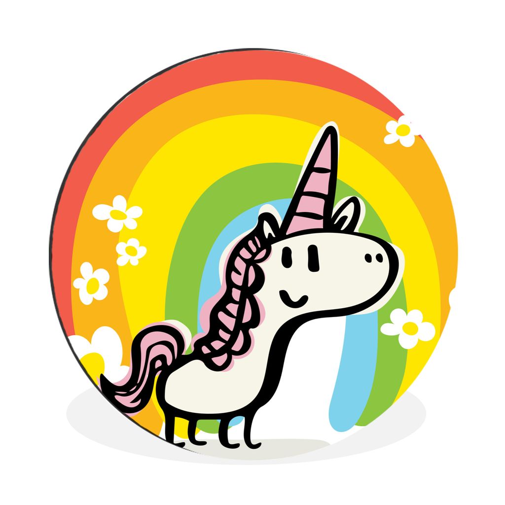 MuchoWow Aluminium Wandkreis Eine Illustration eines Einhorns mit einem Regenbogen - Mädchen - Kinder - Kinder Ø 30 cm Wanddeko Modern Wohnzimm...