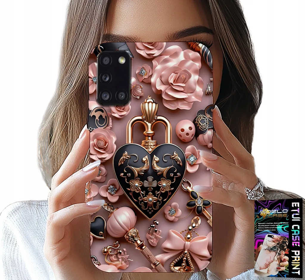 Custodia Samsung A31 Cuore Oro e Lucchetto - Cover Elegante per Ragazze