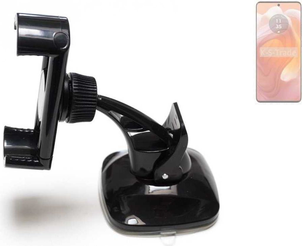 K-S-Trade kompakte Handy-Halterung Windschutzscheibe kompatibel mit Motorola Edge 50 Ultra Armaturenbrett schwarz Autohalterung KFZ Halter