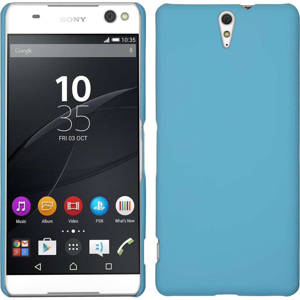 PhoneNatic Case kompatibel mit Sony Xperia C5 Ultra - Hülle hellblau gummiert Hard-case + 2 Schutzfolien
