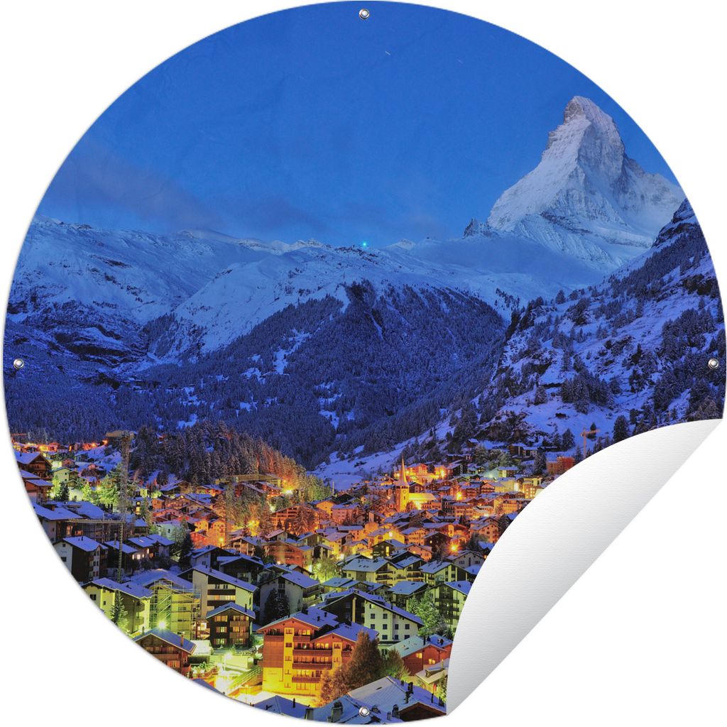 MuchoWow Gartenposter Outdoor-Poster Rund Sonnenaufgang über dem Schweizer Matterhorn in Zermatt Ø 120 cm Gartendeko Rundes Poster draußen