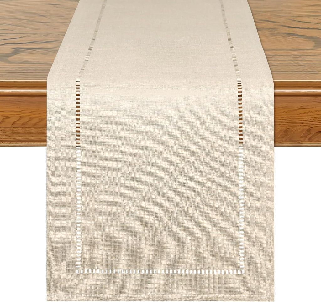 Beige Tischläufer 108 Zoll für Esstischdekoration – Boho Bauernhausstil