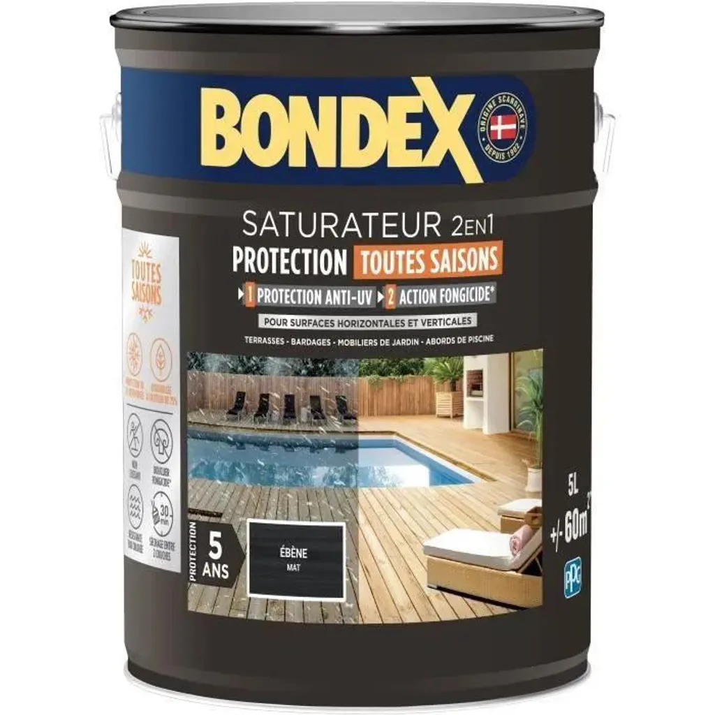 Saturateur bois extérieur Bondex Ebène mat 5L protection longue durée