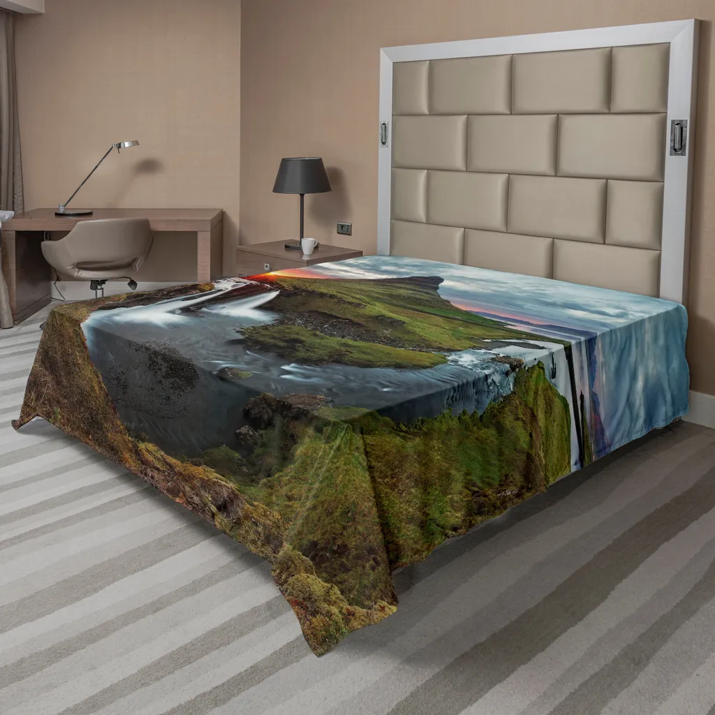 Drap plat ABAKUHAUS Paysage Islandais 260x228 cm en Microfibre Douce