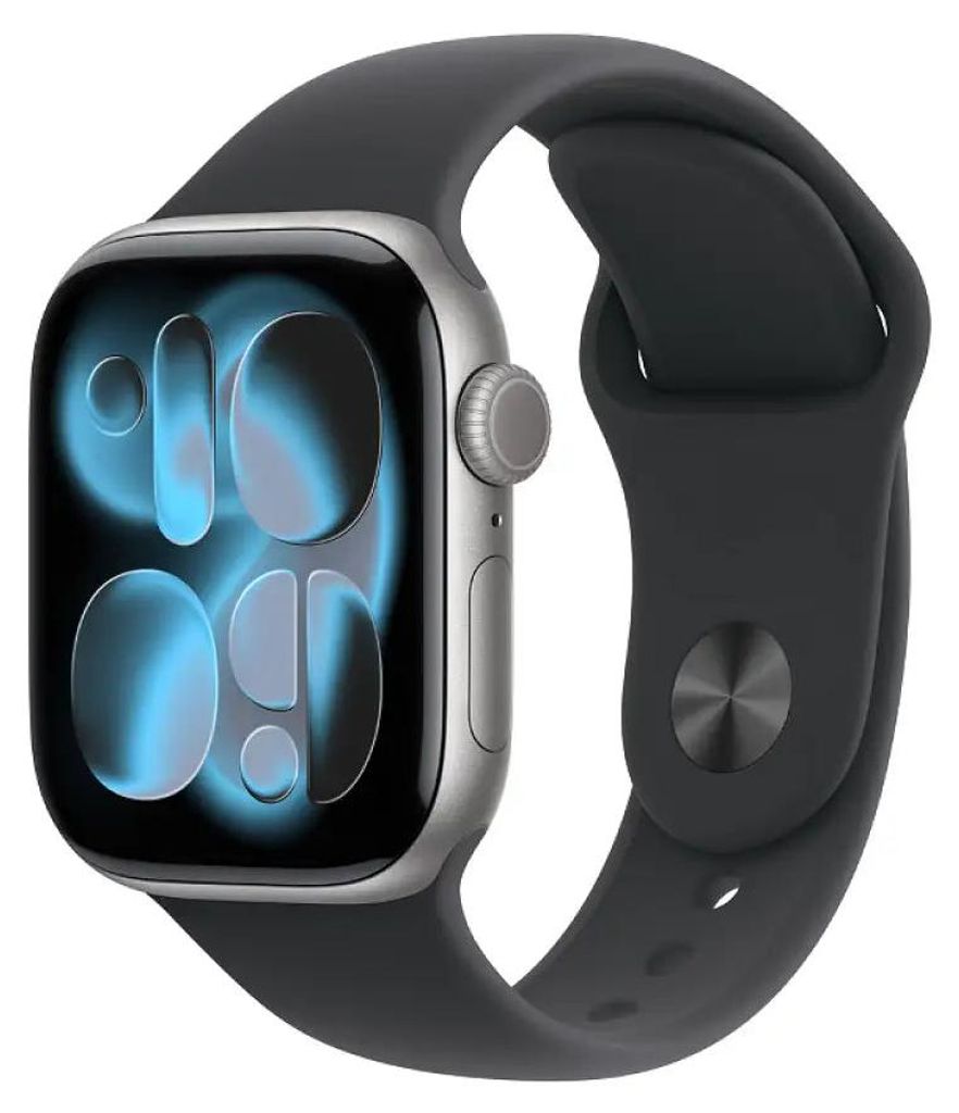 Apple Watch 11 Smartwatch 42mm Space Grau/Schwarzes Armband S/M meqw4