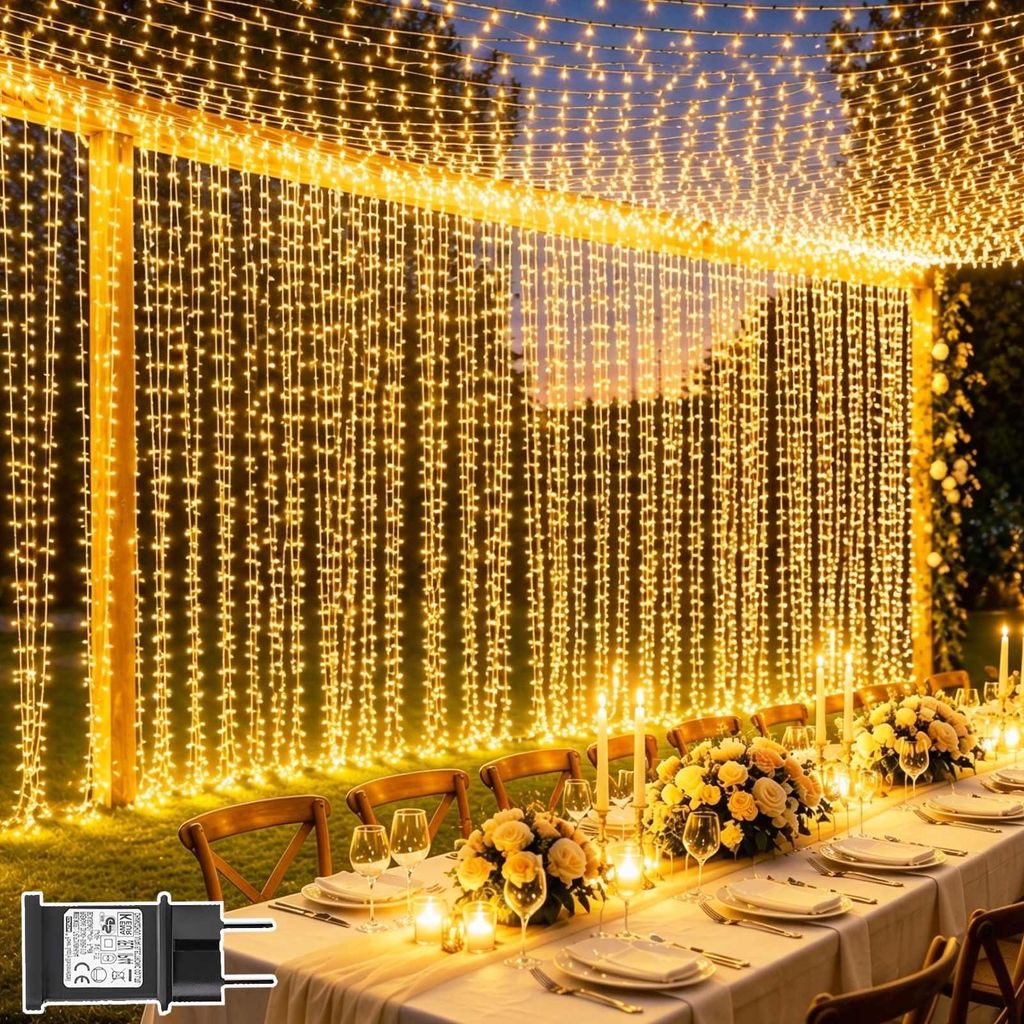 LED-Lichtvorhang 6x3 m, 600 LEDs, 8 Modi, IP65, mit Stecker