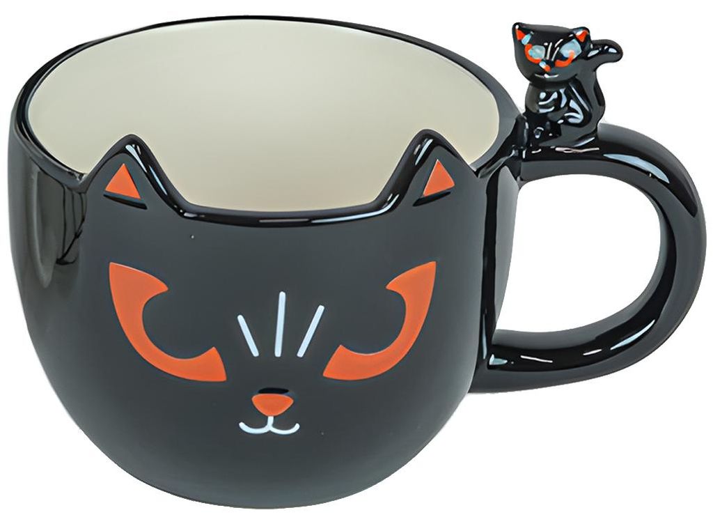 Schwarze Lieblingstasse mit Gruselkatze als Halloween Produktbild 