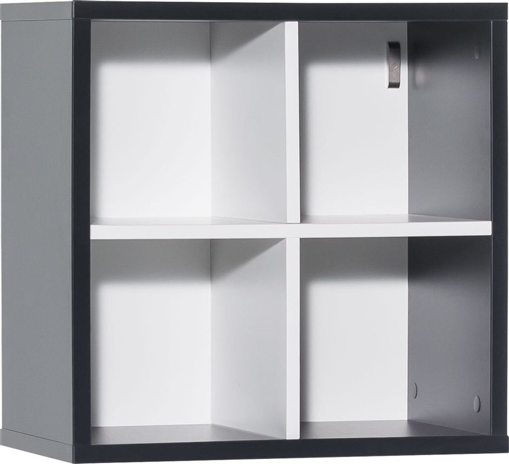 Jugendzimmer - Hängeregal / Wandregal Marincho 95, Farbe: Schwarz / Weiß - Abmessungen: 53 x 53 x 32 cm (H x B x T)