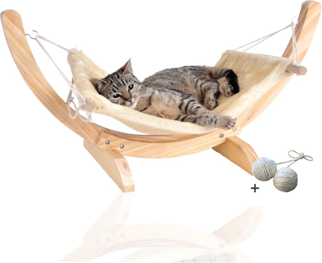 Rohrschneider Katzenhängematte Cat Relax | Katzenschlafplatz | Katzenbett | Katzenkorb zum Schlafen | Hängematte Katze, Farbe:beige