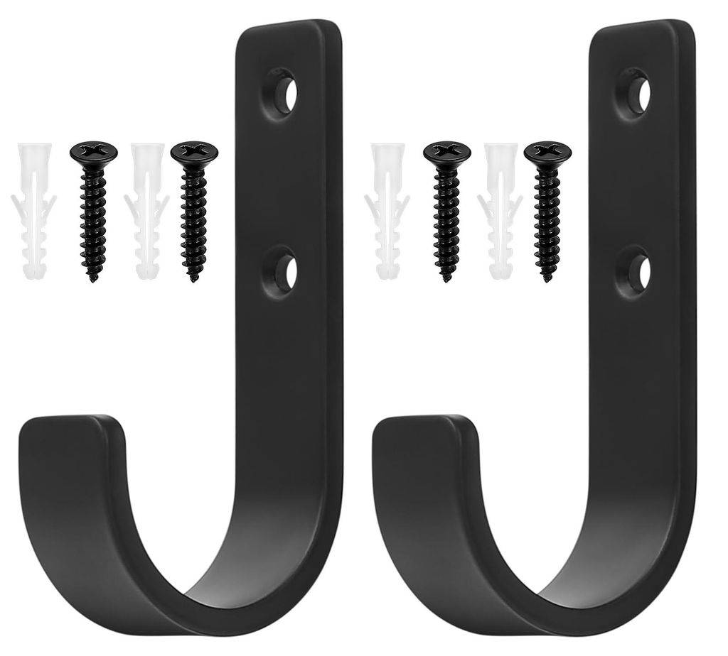 2 Stück Wandhaken Garagenhaken, Wandhaken Schwerlasthaken Wand, Schwarz J Haken zum Schrauben, Garagenräderhaken, Mantelhaken Garderobenhaken, Fa...